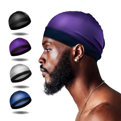Picture of Selalu 4Pcs Wave Cap, Silk Stocking Wave Caps for 360 Waves, Silky Durag for Men, Stain Caps