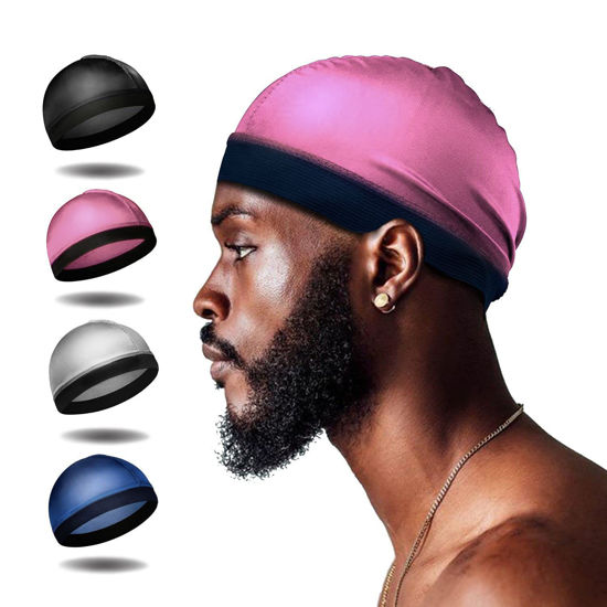 Picture of Selalu 4Pcs Silk Stocking Wave Caps for 360 Waves, Silky Durag for Men, Stain Caps