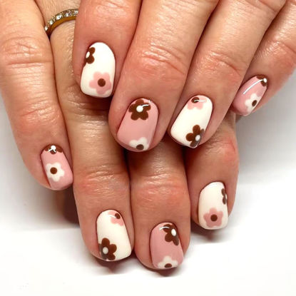 Picture of Short Press on Nails Square Spring Fake Nails with Flowers Design Glue on Nails White Full Cover Nails Press ons Glossy Acrylic Nails Spring False Nails for Girls and Women 24Pcs