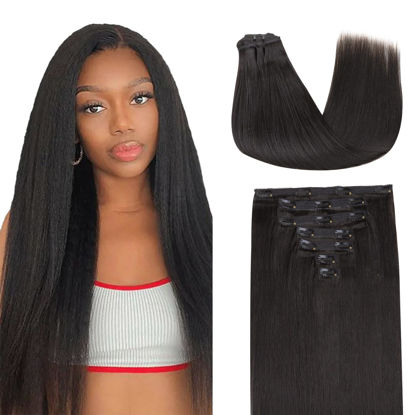Picture of Lashey Human Hair Extensions Clip in Extensions Yaki Straight 18 Inch 7pcs 120g Clip in Hair Extensions Human Hair Natural Black Real Hair Extensions Clip in Human Hair for Women