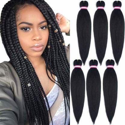Picture of Dorsanee Natural Black Braiding Hair Pre Stretched 20 Inch 6 Packs Braiding Hair Extensions for Crochet Box Braids Twists Locs Hair Itch Free Soft Yaki Texture Hot Water Setting (20inch,#1B)