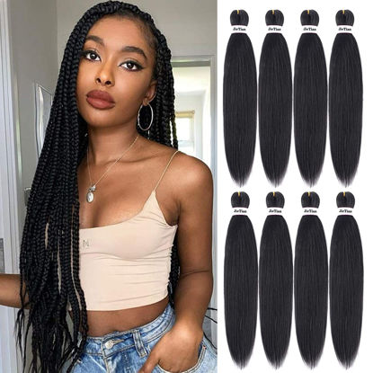 Picture of Liang Dian Pre Stretched Braiding Hair Ombre 24 Inch 8 Packs Synthetic Crochet Braids Hot Water Setting Professional Soft Yaki Texture Synthetic Hair Extensions(24 Inch 1B)