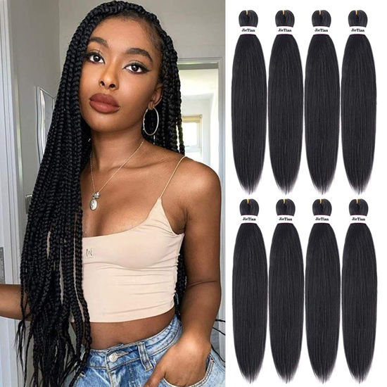 Picture of Liang Dian Pre Stretched Braiding Hair Ombre 24 Inch 8 Packs Synthetic Crochet Braids Hot Water Setting Professional Soft Yaki Texture Synthetic Hair Extensions(24 Inch 1B)