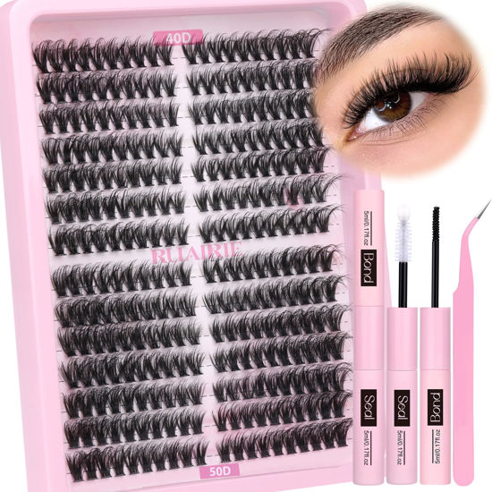 Picture of Lash Clusters Kit 280pcs Lash Extension Kit 8-16MM Fluffy Eyelash Extension Kit Volume DIY Individual Lashes Kit with Bond and Seal and Tweezers by Ruairie