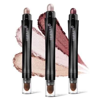 Picture of LUXAZA 3Pcs Eyeshadow Stick Makeup Set,Creamy Eye Shadow Pencil Crayon for Eyes,Eye Brightener Stic with Smudgerk,Pink Brick Red Shadow Stick,Waterproof & Long Lasting Highlighter Makeup Stick