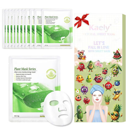 Picture of Kaely 12 Pack Aloe Vera Sheet Masks, Spa Party Face Masks for Kids Teens Skin Care, Facial Mask Skincare Set, Moisturize Brighten Nourish for All Skin Types, Birthday Gifts for Women Men Girls, Set06