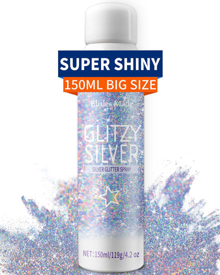 Picture of Body Glitte Spray, 150ML Silver Glitter Spray for Hair and Body, Long-Lasting and Quick-Drying Holographic Glitter Hairspray for Kids Women, Body Shimmer Festival Rave and Makeup 4.2 Fl Oz