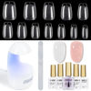 Picture of AILLSA Soft Gel Nail Kit Short Coffin Nail Tips 240pcs with 2 In 1 Nail Glue Base Coat and Nail Dehydrator, False Nail Tips Kit with U V Light Top Coat for Beginners DIY Home Salon