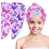 Picture of Basumee Microfiber Hair Towel Wrap for Kids 2 Pack Rapid Drying Hair Towel with Button Hair Turbans for Wet Hair Wraps Head Towel Wrap for Women and Girls, Blue Pink Butterfly