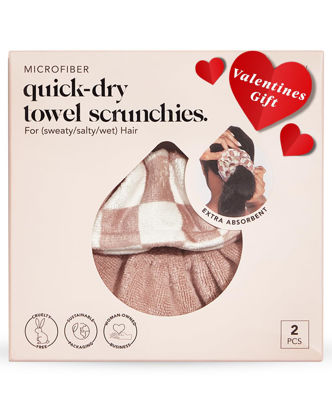 Picture of Kitsch Ultra Soft Microfiber Large Hair Ties for Women - Towel Scrunchies for Wet Hair, 2 Count - Terracotta Checker