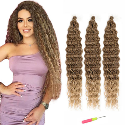 Picture of Ombre Ocean Wave Crochet Hair 22 Inch Soft Deep Wave Braiding Hair 3Packs Synthetic Curly Braiding Crochet Hair Brown to Blonde(22”, 8/24)