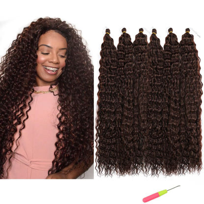 Picture of Brown Curly Braiding Crochet Hair, 6Packs Deep Wave Crochet Hair Synthetic, Ocean Wave Hair Braiding Extensions for Back Women (26 Inch, 4 Medium Brown)