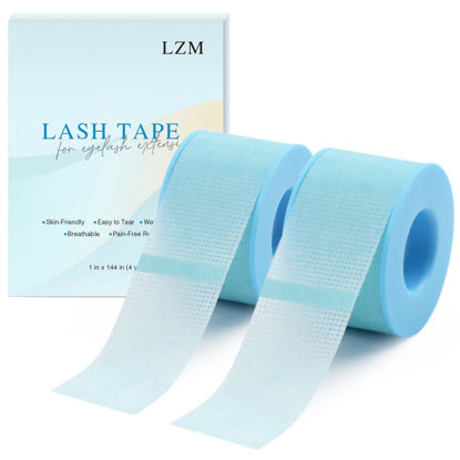 Picture of LZM Lash Tape for Eyelash Extensions,Silicone Gel Eyelash Tape for Lift/Make up, Latex Free Tape for Sensitive Skin Pain-Free Removal Breathable Lash Extensions Supplies(1in x 4yd, 2Rolls Blue)