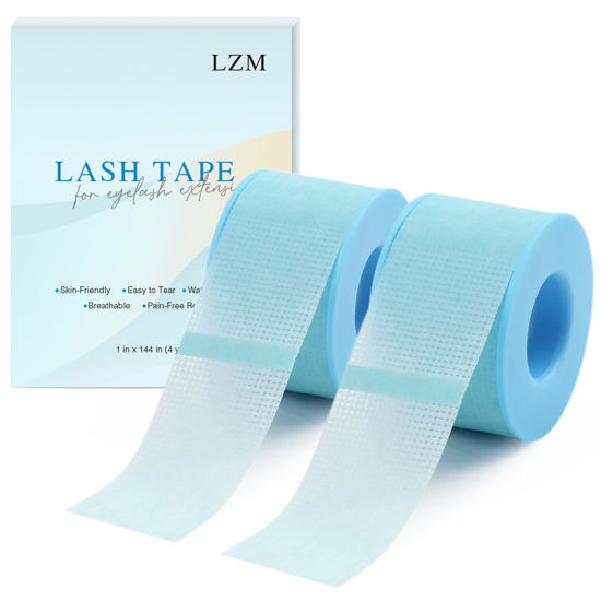 Picture of LZM Lash Tape for Eyelash Extensions,Silicone Gel Eyelash Tape for Lift/Make up, Latex Free Tape for Sensitive Skin Pain-Free Removal Breathable Lash Extensions Supplies(1in x 4yd, 2Rolls Blue)