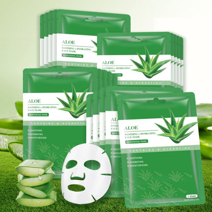 Picture of YAFUSIPE Face Masks Skincare Sheet Mask Aloe Vera Sheets Mask, Hydrating Face Masks Soothing Facial Mask for All SkinTypes Sun Care, Facial Masks for Women Skin Care Sheet Masks for Face Pack of 10