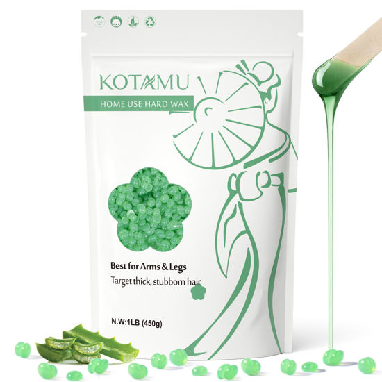 Picture of KOTAMU Wax Beads 1lb Aloe Vera Hard Waxing Beans for Hair Removal, Sensitive Skin Waxing Pearls for Women & Men Thick & Stubborn Hair, Hardwax Refill for Arms Legs Face Brazilian Bikini Home Waxing