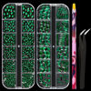 Picture of Multi Shapes Dark Green 3D Glass Crystal Nail Art Rhinestones Kit with Flatback Round Bead Charm Gem Stone Jewelry Diamond with Pickup Pen + Tweezer for Manicure Makeup DIY Craft Decoration