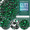 Picture of Multi Shapes Dark Green 3D Glass Crystal Nail Art Rhinestones Kit with Flatback Round Bead Charm Gem Stone Jewelry Diamond with Pickup Pen + Tweezer for Manicure Makeup DIY Craft Decoration