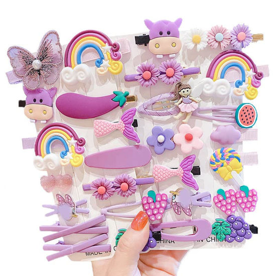 Picture of 28 PCS Cute Hair Clips Fashion Girls Hair Accessories Flower Fruit Colorful Rainbow Candy Dessert Lovely Animal Barrettes Set Non-slip Metal Snap Pins for Girls Kids Teens Toddlers (Style E)