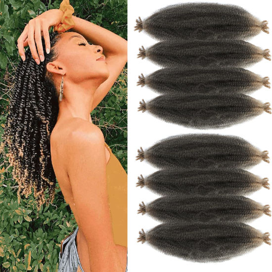 Picture of 8 Packs Pre-Separated Springy Afro Twist Hair Suitable for Damaged Soft Locs Synthetic Marley Twist Braiding (18 Inch, 1b/27)
