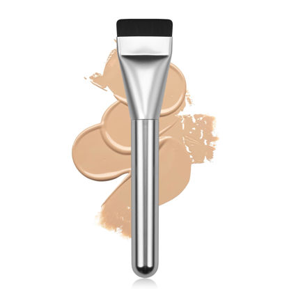 Picture of BEAUTYFACTOR Flat Foundation Brush,Korean Makeup Brush Spatula Facial Brush for Liquid Foundation,Premium Face Makeup Brush for Blending Cream (Silver)