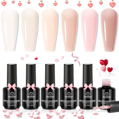 Picture of Beetles Color Base Gel For Nails 6 Pcs, Builder Base Nail Gel Aesthetic Nude Colors Pink Rubber Base Gel Polish Base Gel Strengthener Gel All-in-1 Valentine's Day Gift for Women