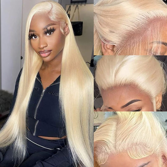 Picture of Alididi 613 Blonde Lace Front Wigs Human Hair 13x4 180% Density Straight Lace Frontal Wig Human Hair Pre Plucked With Baby Hair HD Lace Front Wigs Human Hair For Women (32 Inch, 13x4 Straight Wig)