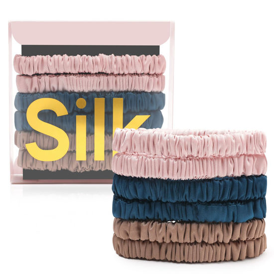 Picture of 6Pcs Silk Hair Ties Small 22 Momme 100% Pure Mulberry Silk Scrunchies for Women Girls Thin Skinny Hair Sleep Scrunchies No Damage(Color 06)