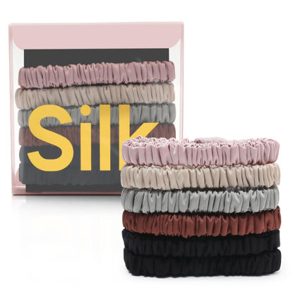 Picture of 6Pcs Silk Hair Ties Small 22 Momme 100% Pure Mulberry Silk Scrunchies for Women Girls Thin Skinny Hair Sleep Scrunchies No Damage(Color 04)