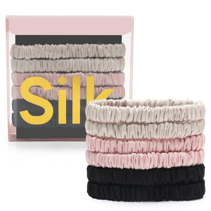Picture of 6Pcs Silk Hair Ties Small 22 Momme 100% Pure Mulberry Silk Scrunchies for Women Girls Thin Skinny Hair Sleep Scrunchies No Damage(Color 05)