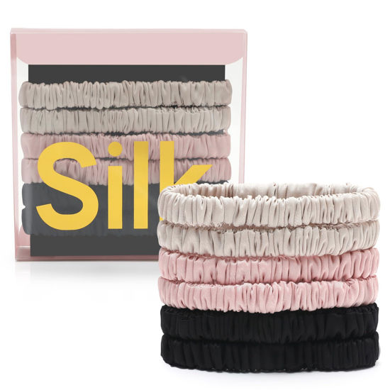 Picture of 6Pcs Silk Hair Ties Small 22 Momme 100% Pure Mulberry Silk Scrunchies for Women Girls Thin Skinny Hair Sleep Scrunchies No Damage(Color 05)