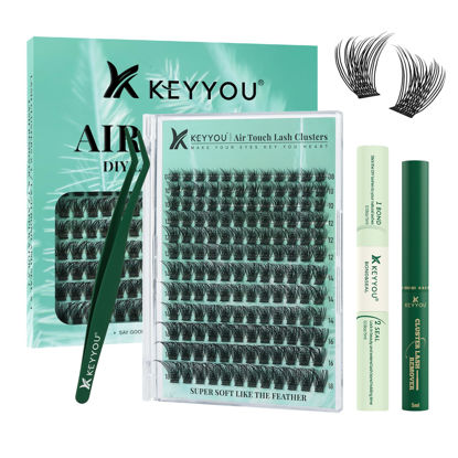 Picture of KEYYOU Lash Extension Kit 144pcs Air Touch Lash Clusters with Bond and Seal Lash Applicator Remover D Curl DIY Eyelash Extension Kit Easy to Apply at Home(Air01Kit-D-8-18Mix)