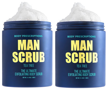 Picture of Body Prescriptions Men’s Exfoliating Body Scrub - Ultimate Skin Cleansing Wash in Jar with Twist-Top Lid, For All Skin Types, 21 Ounce (Pack of 2), Tea Tree