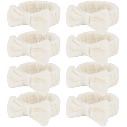 Picture of Ondder Spa Headband for Washing Face 8 Pack Beige Skincare Headbands for Women Girls Terry Cloth Cute Bow Head Bands