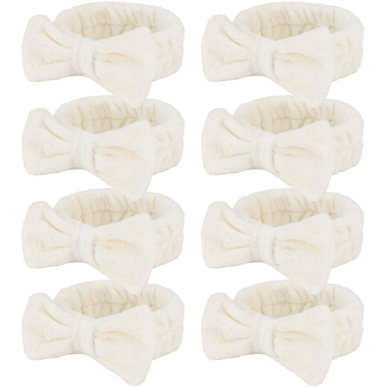 Picture of Ondder Spa Headband for Washing Face 8 Pack Beige Skincare Headbands for Women Girls Terry Cloth Cute Bow Head Bands