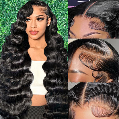 Picture of Smabuity 13x6 Body Wave Lace Front Wigs Human Hair Pre Plucked HD Transparent Lace Frontal Wigs Human Hair 180% Density Glueless Human Wigs with Baby Hair for Women 26 Inch