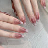 Picture of French Tips Press on Nails Medium Coffin Fake Nails Pink Ombre Acrylic Nails Glossy Nude False Nails Press ons Glue on Nails Full Cover Stick on Nails for Women Nails Deco 24Pcs