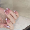 Picture of French Tips Press on Nails Medium Coffin Fake Nails Pink Ombre Acrylic Nails Glossy Nude False Nails Press ons Glue on Nails Full Cover Stick on Nails for Women Nails Deco 24Pcs