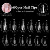 Picture of AddFavor 600pcs Almond Nail Tips, Medium Almond Gel X Nail Tips Clear Fake Nails Full Cover Acrylic Nail Tips for Extension Nail Manicure Salon Home DIY