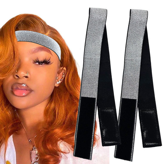 Picture of Atimiaza 2 Pcs Elastic Bands for Wig, Silver Lace Melting Edge Wrap to Lay Edges (Silver, Pack of 2)