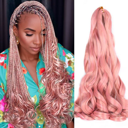 Picture of French Curl Braiding Hair,Loose Wave Braiding Hair 8 Packs 24 Inch 75g/Pack Silky Crochet Braids Spanish Curly Synthetic Pink Spiral Curl Braiding Hair Extensions (24 Inch,8 Packs,MP2)