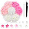 Picture of 600Pcs 3D Flowers Nail Charms and Flatback Pearls,Pink White Acrylic Flower for Nail Decoration Design Gold Beads,White Half Pearls for Nail Supplies DIY Crafts Y2K Nail Art Accessories