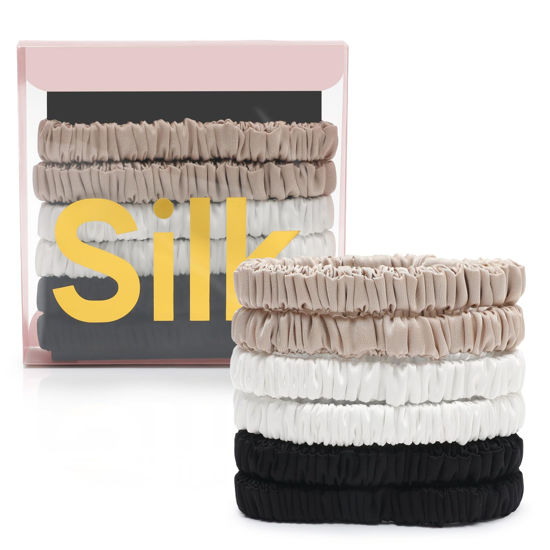 Picture of 6Pcs Silk Hair Ties Small 22 Momme 100% Pure Mulberry Silk Scrunchies for Women Girls Thin Skinny Hair Sleep Scrunchies No Damage(Color 07)