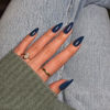 Picture of KQueenest Deep Blue Press on Nails Short Almond,Glossy Press on Acrylic Nails Set,Solid Color Medium Fake Nails Set for Women Nails Art Manicure in 24 PCS