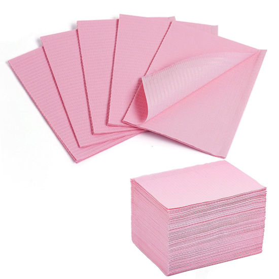 Picture of Makartt Disposable Nail Mats: 50Pcs Pink Fordable Nail Paper Towels for Table Acrylic Nail Practice Sheet 3 Ply Waterproof Nail Art Table Mats Clean Pads for Salon Manicure Tattoo