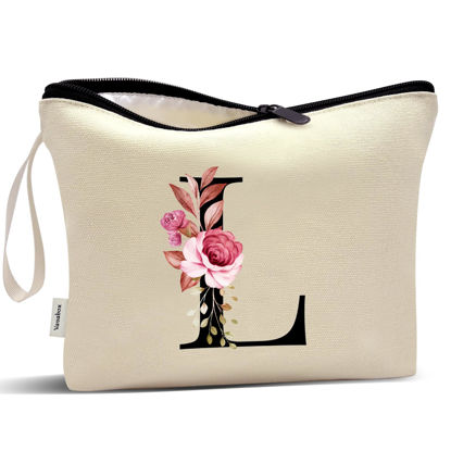 Picture of Vavabox A-Z Personalized Makeup Bag,Birthday Gifts for Women Mom,Gifts for Best Friend,Bride Bridesmaid Cosmetic bag (L, Yellow)