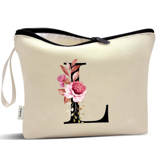 Picture of Vavabox A-Z Personalized Makeup Bag,Birthday Gifts for Women Mom,Gifts for Best Friend,Bride Bridesmaid Cosmetic bag (L, Yellow)