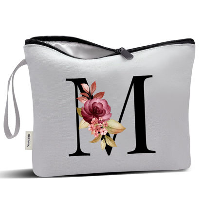Picture of Vavabox A-Z Personalized Makeup Bag,Birthday Gifts for Women Mom,Gifts for Best Friend,Bride Bridesmaid Cosmetic bag (M, Grey)