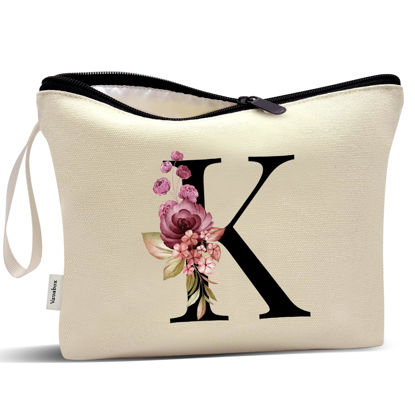 Picture of Vavabox A-Z Personalized Makeup Bag,Birthday Gifts for Women Mom,Gifts for Best Friend,Bride Bridesmaid Cosmetic bag (K, Yellow)
