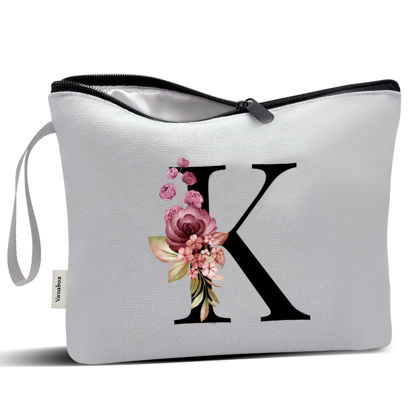 Picture of Vavabox A-Z Personalized Makeup Bag,Birthday Gifts for Women Mom,Gifts for Best Friend,Bride Bridesmaid Cosmetic bag (K, Grey)